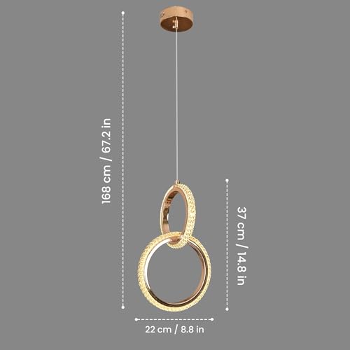 Image of Smartway Itzel 12 Watt Double Ring Pendant Light | Gold Hanging Ceiling Lamp with Crystal Textured | Adjustable Hanging Light for Bedroom, Living Room, Dining Area, Cafe, Restaurant & Office