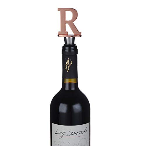 Wine And Beverage Bottle Stopper With Rose Gold Finish-Perfect Presents/Gift Idea For Valentines Day, Mothers Day, Fathers Day, Thanksgiving Day,R-Initial (Letter R) #TOP6