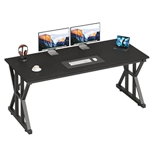 TVU Computer Desk, 55 inch Large Office Desk, Study Writing Table with Thicken Frame, Gaming Desk, Modern Simple Desk for Home Office, Black