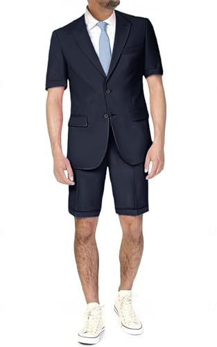 2 Piece Mens Linen Suit Short Sleeve Blazer Shorts Set Casual Summer Beach Wedding Prom Homecoming Outfit