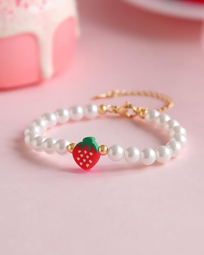 Berry First Birthday Decor Sweet One Birthday Gifts, Adjustable Strawberry Pearls Bracelet for Her4