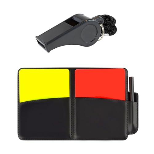 Soccer Referee Kit - Brightly Colored Red and Yellow Soccer Referee Cards and Whistle Made of Thick Premium Plastic with Cord, Loud and Clear Whistle Great for Coaches, Refereers, Lifeguards, Party