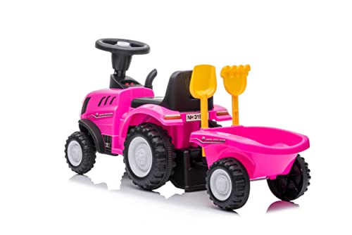 Kinder Rutschauto Rutschfahrzeug New Holland Traktor mit Anhänger Rutscherfahrzeug Kinderauto Kinderfahrzeug Laufhilfe mit Hupe Kunststoff (Rosa) – Bild 5