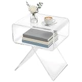 AMZGSHOP Nachttisch 2er Set, 2-stöckiger Acryl-Nachtkonsole mit offenem Stauraum, modernes Beistelltisch-Design, 39x30x45cm, Stabiler Nachttisch für Schlafzimmer, modernes Wohndesign-Weiß