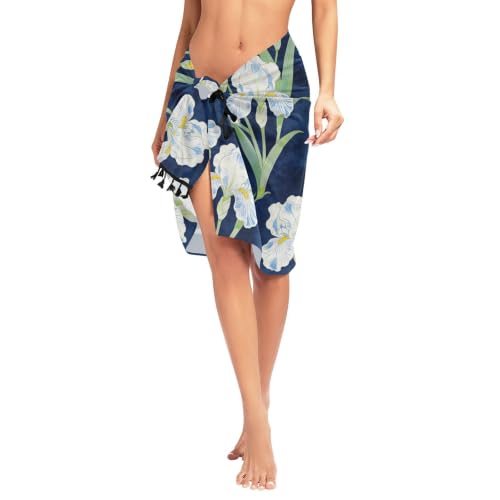 Falda para traje de baño William Morris con diseño de iris blanco floral 5