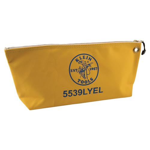 Klein Tools 5539LYEL Zipper Bag, Large 16-Inch Canvas Tool Pouch for Tool Storage with Brass Zipper, and Grommet for Hanging, Yellow