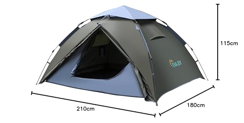 テント ワンタッチ 3-4人用 Evajoy 数秒設営 耐水圧3000mm 防水撥水加工 通気性 紫外線防止 防虫通気メッシュ付き 前後ダブルドア キャンプ/アウトドア/登山/花見/海水浴/災害用 収納バッグ付属 コンパクト EJ-OP002 グリーン 9枚目