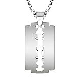Punk Rock Razor Necklace for Men Statement Stainless Steel Razor Blade Tag Pendant Fashion Wheat Chain Necklace Personalized Hip Hop Stainless Steel Razor Blade Pendant Plate Necklace for Men Women Jewelry (Silver Razor)