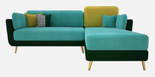 Image of Polyester Velvet Contemperory Sofa Set with Cushion Chaise Lounge, Sectional Sofa Perfect for Your Living Room,Guests Room & Office. (Turquoise & Green, 4 Seater)
