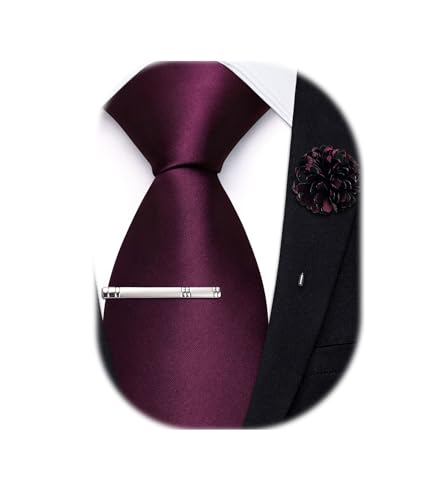 Image of Hi-Tie Pretied Boys Ties Solid Color Kids Adjustable Necktie Lapel Pin Clip Set Age 8-12 Wedding School Graduation