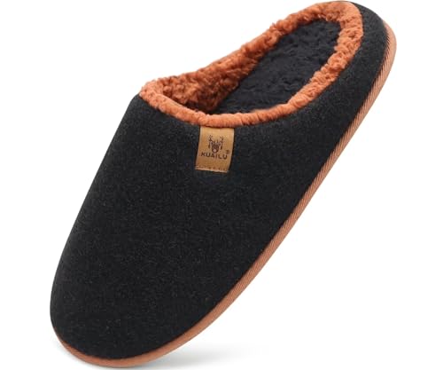 Image of KuaiLu Mens House Memory Foam Slippers with Comfortable Warm Plush Lining | Casual Slip On Lightweight Bedroom Pantuflas,Cushion Orthopedic Arch Support Walking Outdoor Garden Footwear US7-15