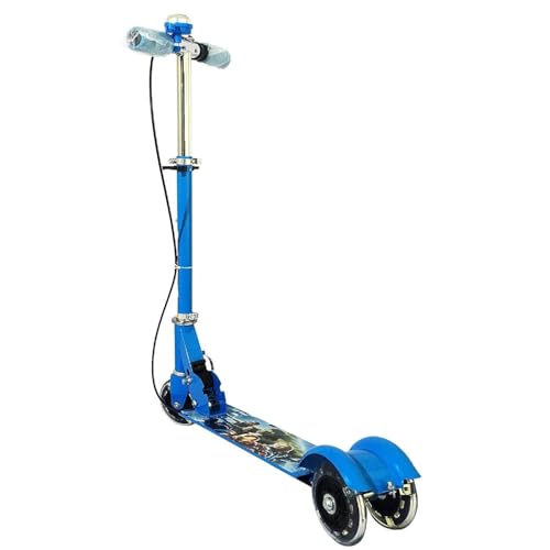 Image of Foldable Kick Skating Cycle LED Wheels | Kids 3 Wheel Kick Scooter with Adjustable Handlebar & Hight, Front Brake, Bell and Printed Deck | Skate Scooter for Kids Age 2-12 Years. (Blue)