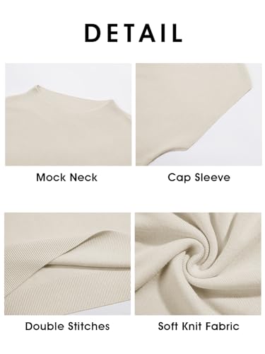 Saodimallsu Womens Short Sleeve Sweater Mock Neck Summer Casual Basic Knit Slim Fitted Pullover Tops Shirt Khaki