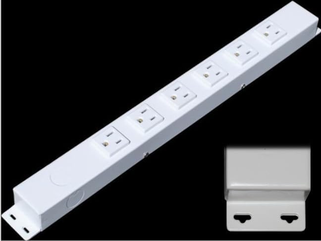 16” Hardwired Power Strip (NO Power Cord), 6 Vertical Outlets (NOT Tamper Resistant), with Ears (with mounting tabs on Both Ends), 15A (NOT a 20 Amp Unit), White
