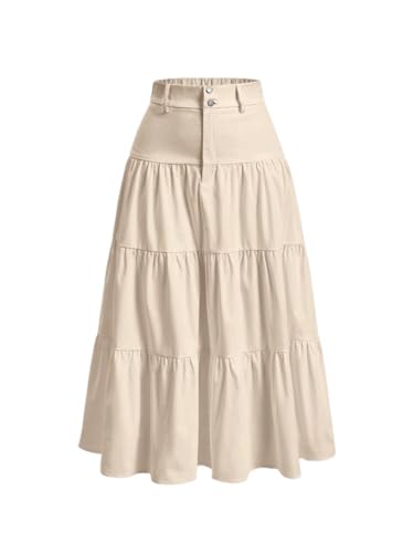 Women's 2025 Casual Maxi Long Skirts Solid Color High-Waist Skirt