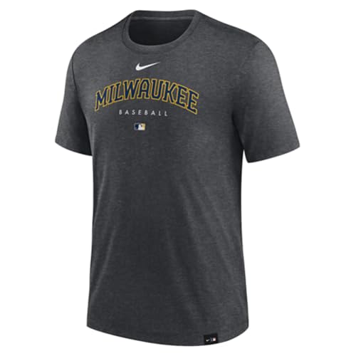 Nike Men's Authentic Collection Early Work Tri-Blend Performance T-Shirt (US, Alpha, Medium, Regular, Regular, Gray, Milwaukee Brewers)