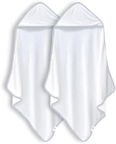 2 Pack Baby Bath Towel - Rayon Made from Bamboo, Ultra Soft Hooded Towels for Kids - X Large Size for 0-7 Yrs (White and Stripe, 37.5 x 37.5 Inch)