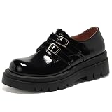 Lroey Reoly Mocasines Mujer Tacón Ancho Medio con Plataforma Punta Rojoonda Daily Zapatos Dp1014 Negro Talla 43 EU