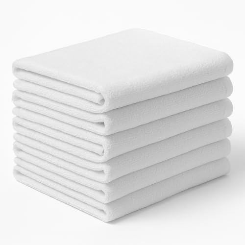 Genérico Pack 6 Toallas de Rizo Blancas 50×90 cm – Algodón 100% – Uso Profesional para Peluquería, SPA, Gimnasio y Hotel