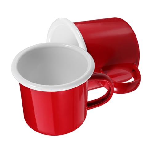 KESYOO 2個 ヴィンテージスル エナメルカップ レトロデザイン 飲みやすい持ち手付き 多用途ドリンクマグ コーヒー 紅茶 牛乳対応 家 オフィ