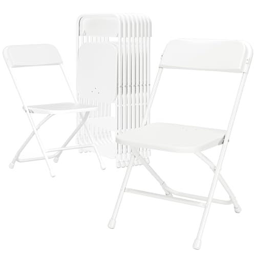 QUJEON Folding Chairs 10 Pack,White Plastic Folding Chairs for Indoor Outdoor,Portable Stackable Commercial Seat with Steel Frame 350lb.Capacity for Party Events Wedding Dining Picnic Office