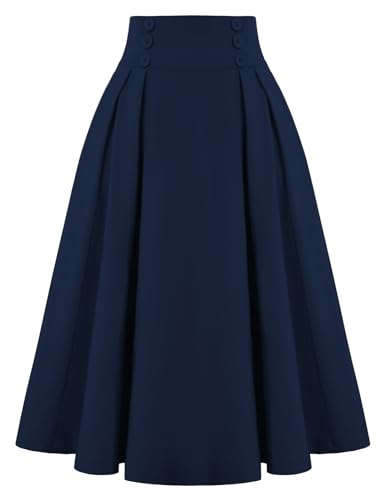 Image of Belle Poque Women's Midi Pleated A-Line Skirts Pockets