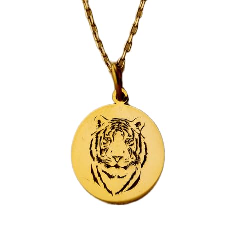 Collier en argent sterling 925 avec pendentif tête de tigre 24 mm et chaîne plaqué or