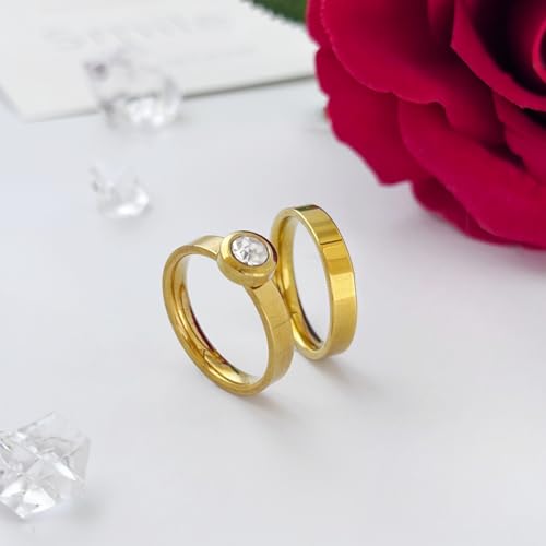 2PCS Engagement Rings for Women, 18K Gold Plated Cubic Zirconia Ring Set, Women's Wedding Jewelry Promise Rings for Her Size 6-94
