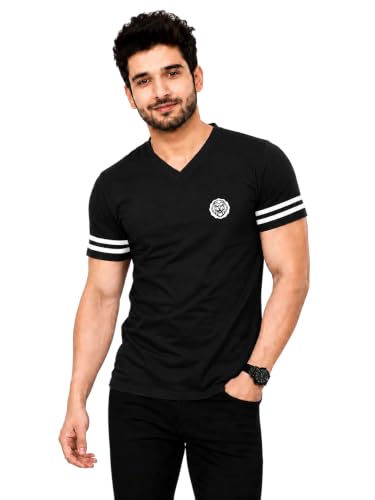 Image of Geum Men's Solid Half Sleeve V-Neck T-Shirt | Soft & Breathable Fabric | Regular Fit | Casual Everyday T-Shirt