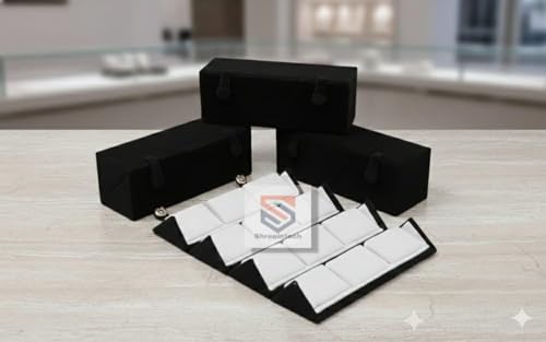 Image of 12-Pair Earrings Jewellery Box | Multi-Tier Soft Padded Jewelry Organizer for Necklace, Ring, Bracelet & Pendant | Portable Travel Storage Case for Shop & Home (Black /White)