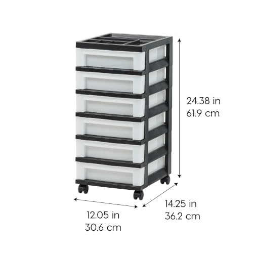 Image of IRIS USA 6-Drawer Rolling Storage Cart with Organizer Top, Black /Pearl