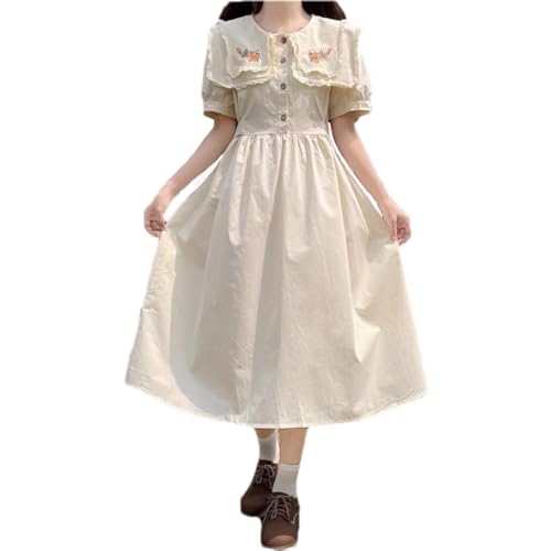 Cute Summer Dresses for Teens Japanese Style Sweet High Waist Ruffle Dress Lace Doll Collar Casual A Line Swing Dress