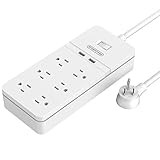 NTONPOWER 6-Outlet Power Strip with 2 USB Ports Overload Switch Smart Surge Protector with 5ft Heavy-Duty Extension Cord Right Angle Flat Plug for Tablet Computer Projector Microwave Desk Wall - White