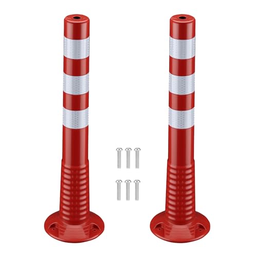 Wiltec Kit 2x Poteau de balisage PU Orange/Blanc 75cm φ 200x 750mm Poids 2,7kg Poteau de signalisation avec socle Prévention danger Borne amovible Signalétique...