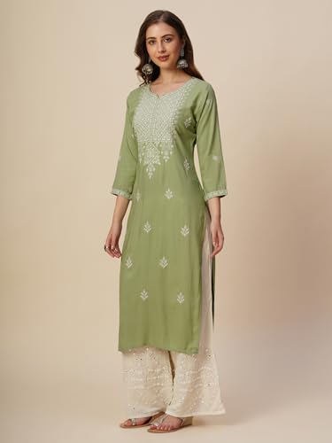 Image of RATAN Rayon Straight Lucknowi Chikankari Ethnic Wear Kurta for Women
