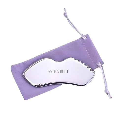 ASTRA BELLE Stainless Steel Gua Sha for Facial Skin Care Scraping Massage Tool with Comb Teeth | Facial Massage, Used for Face, Neck, and Around Lips with Travel Pouch or Case