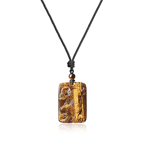 Pendentif œil de tigre sculpté avec cordon ajustable de qualité