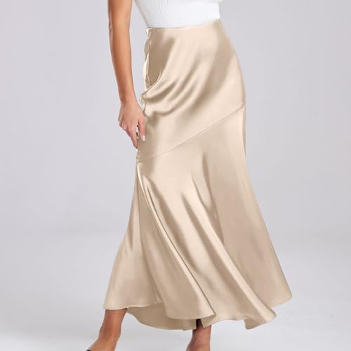 Women's Long Satin Skirt Silk Elegant High Waist Cocktail Party Wedding Flared A-Line Flowy Swing Maxi Skirts2