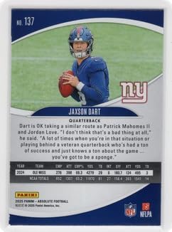 2025 Panini Absolute Jaxson Dart #137 New York Giants Rookie RC Football Card