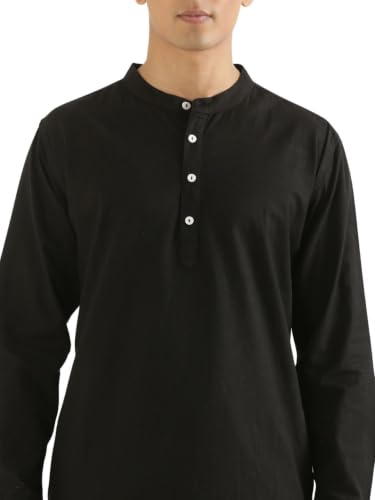 Image of SAADAA Men's Long Kurta - Linen Cotton Blend, Airy Fabric, Regular Fit, Mandarin Collar, Solid Color - Casual, Festive & Ethnic Wear