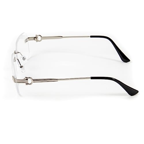 Image of Street Knitted Men's Women's Silver Wire Metal Frame Rectangular Clear Tint Rimless Glasses Luxury Designer Unisex Hip Hop Fashion Retro Square Frameless Clear Lens Eye Glasses For Men