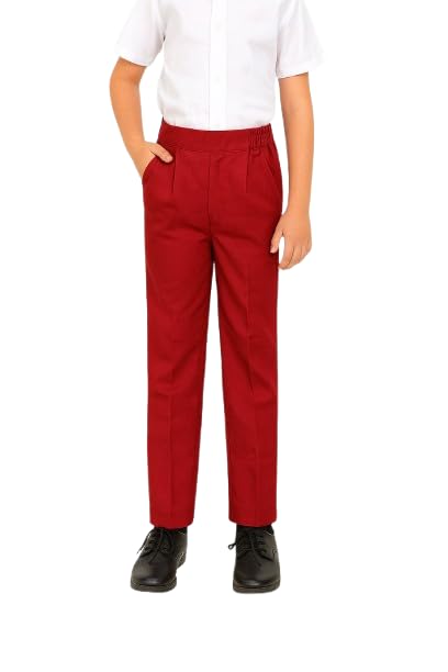 Image of School Uniform red Trousers for Boys and Girls, Formal Regular-Fit School Pants, Comfortable, Durable Fabric for Daily School Wear. 3-4 Years
