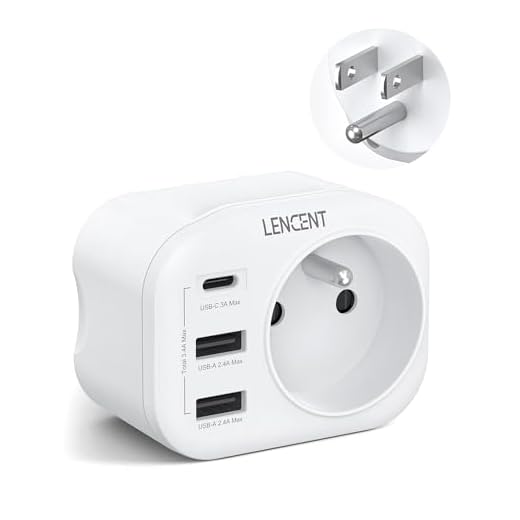 LENCENT Adaptateur Prise USA Américaine Canada Mexique Thaïlande Adaptateur de Voyage 2 Ports USB et 1 Port USB-C adapté aux États-Unis, Adaptateur électrique Mâle USA/Femelle France, Type B
