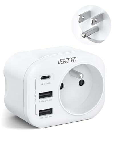 LENCENT Adaptateur Prise USA Américaine Canada Mexique Thaïlande Adaptateur de Voyage 2 Ports USB et 1 Port USB-C adapté aux États-Unis, Adaptateur...