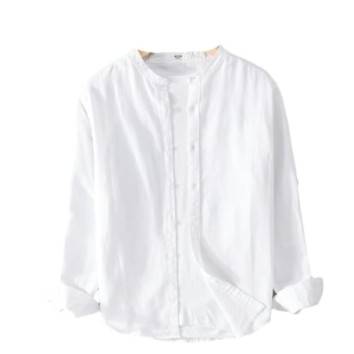 Chemise manches longues homme coton et lin respirante col chinois