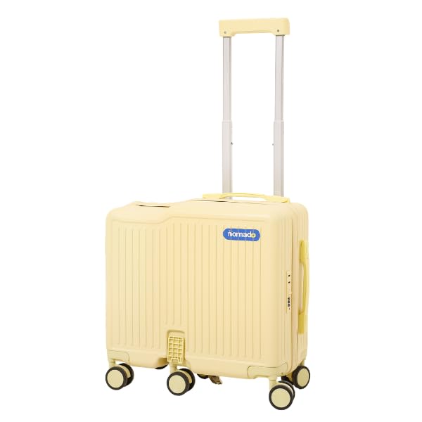 nomado Scoot-Case 6-Wheel Trolley Bag for Kids, Polycarbonate Shell Ride-On Suitcase with Footrest, Phone Holder & Bag Hook, 40L Capacity, Travel Luggage for Boys & Girls with Kid's seat (Yellow)