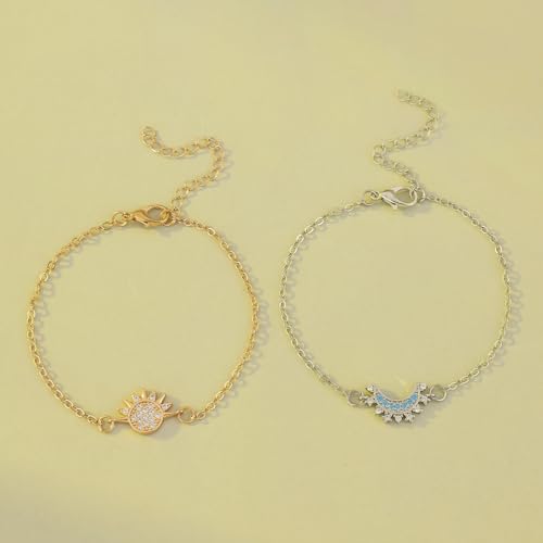 PINK TOWN Sun Moon Bracelet Set Stackable Bracelet for Women Men Sparkling Gold Sun Ring/Blue Moon Bracelet Couple Bracelet Matching Bracelet as Friendship Best Friend Jewelry for Women Men4