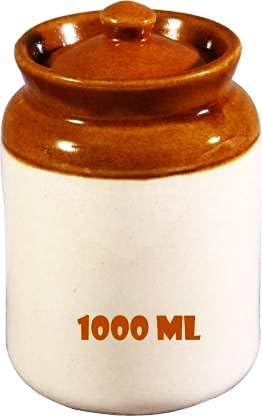 Handmade Ceramic Pickle Jar with Lid | Achar Container | 1000ml Containers for Pickles & Spices | Ceramic Jars for Kitchen Storage |1 kg Achaar Martban | Salt Container | Easy to Clean
