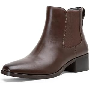 Vepose Women's Chelsea Ankle Boots, Square Toe Pull-On Low Block Heel