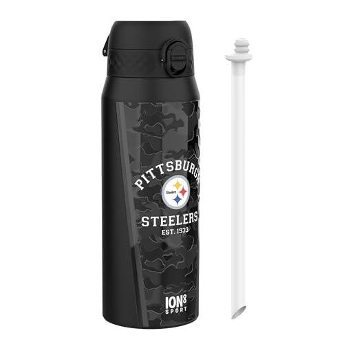 NFL Pittsburgh Steelers Sports Thermal Water Bottle with Removable Straw, 750ml/24oz, Leak Proof Insulated Drinking Bottle, Easy to Open, Secure Lock, Dishwasher Safe, Flip Cover, Metal Water Bottle